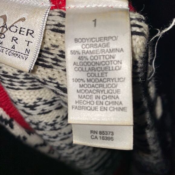 Villager Sport Liz Claiborne Red White Blue Fair Isle Snowflake Zip Up Cardigan - Picture 7 of 12